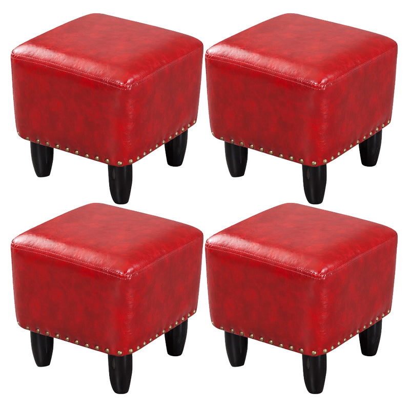 Glam Ottoman Faux Leather Upholstered Solid Color Square Ottoman with Nailhead Trim Reddish Brown 4 Piece Set Clearhalo 'furn' 'furn_ottomans_poufs' 'Furniture' 'Living Room Furniture' 'Ottomans & Poufs' 'ottomans_poufs' 6841040
