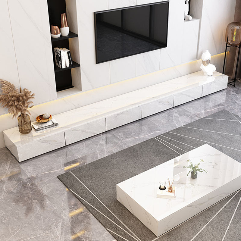 Console TV moderna TV in pietra con 6 cassetti inclusi, bianco