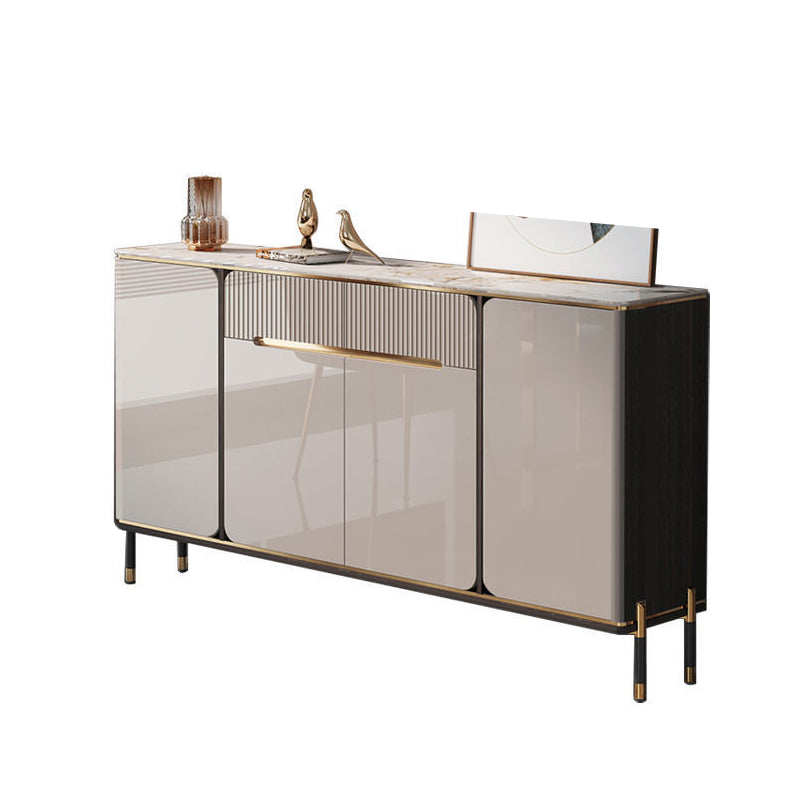 Glam Style Credenza Stone Buffet Credenza with Cabinets and Drawers 63"L x 14"W x 37"H Clearhalo 'buffet_sideboard' 'Buffets & Sideboards' 'furn' 'furn_buffet_sideboard' 'Furniture' 'Kitchen & Dining Furniture' 6844887