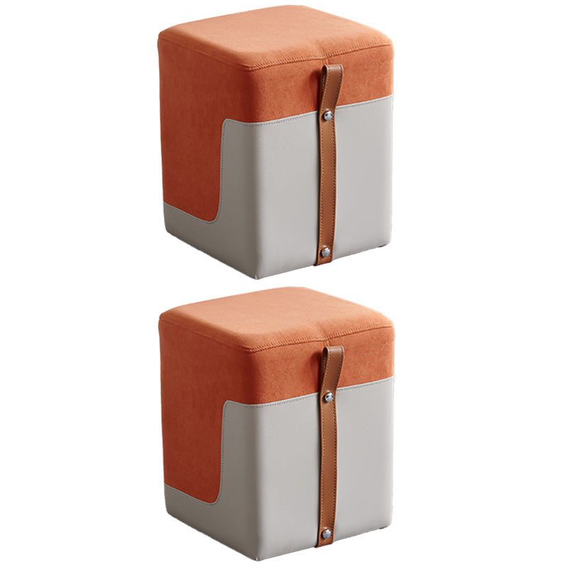 Colorblock Flannel Pouf Modern Simple Square Upholstered Ottoman Orange 2 Piece Set Clearhalo 'furn' 'furn_ottomans_poufs' 'Furniture' 'Living Room Furniture' 'Ottomans & Poufs' 'ottomans_poufs' 6848492