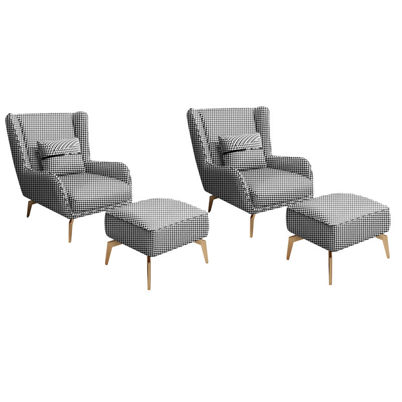 Glam Style Pu Leather Wingback Chair Pillow Back Flared Arm Chair Houndstooth pattern 2 Piece Set With Ottoman Clearhalo 'Accent Chairs' 'accent_chairs' 'Chairs & Seating' 'furn' 'furn_accent_chairs' 'Furniture' 'Living Room Furniture' 6851656
