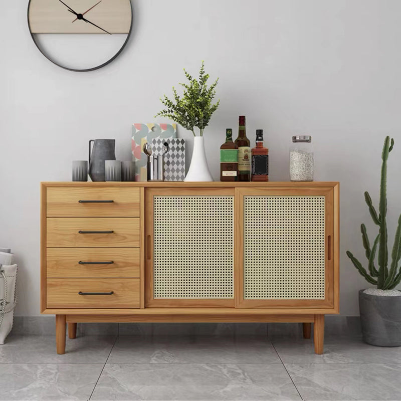 Mid-Century Modern Solid Wood Accent Cabinet with Glass Door Natural Pine Clearhalo 'Cabinets & Chests' 'cabinets_chests' 'furn' 'furn_cabinets_chests' 'Furniture' 'Living Room Furniture' 6852204
