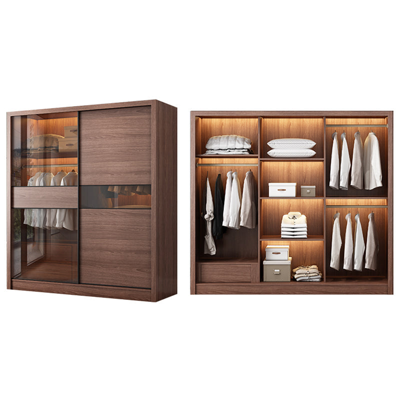 2 Glass Sliding Doors Wardrobe Modern Wood Wardrobe with Drawer