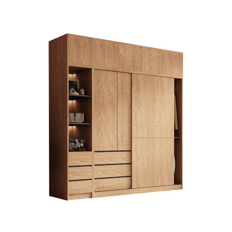Zeitgenössische Holzgarderobe Armoire freistehende verstellbare Regale Kleiderschrank mit Schubladen