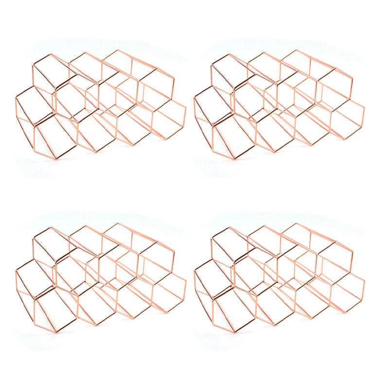 Iron Tabletop Wine Glass Rack Modern Stackable Wine Bottle Holder in Gold 14"L x 7"W x 7"H Rose Gold 4 Piece Set Clearhalo 'furn' 'furn_wine_racks' 'Furniture' 'Kitchen & Dining Furniture' 'Wine Racks' 'wine_racks' 6852601