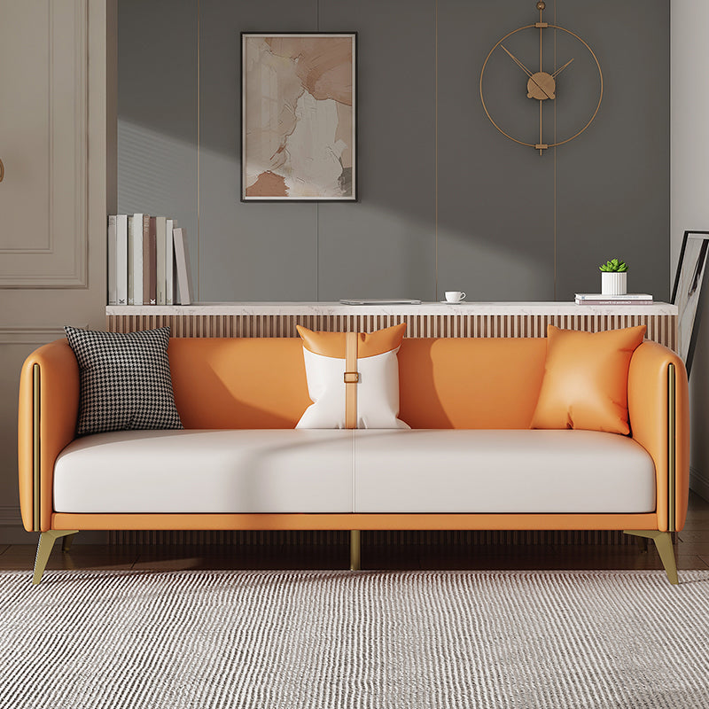 木製の四角い腕ソファ枕には、金属の脚のあるバックセッピーが含まれていました