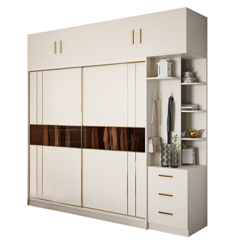 Contemporary Soft Close Doors Wardrobe Cabinet White Wood Sliding Doors with Shelves