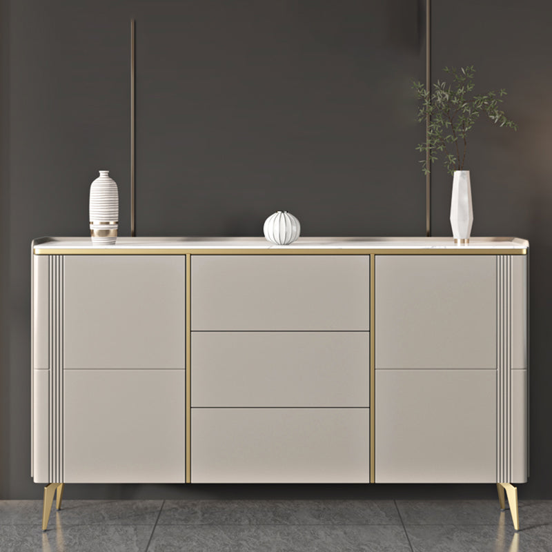 Classic Glam Storage Chest Stone Dresser with 3 Drawers , 12.87-inch Width 59"L x 13"W x 33.5"H Grey Clearhalo 'Bedroom Furniture' 'Dressers & Chests' 'dressers_chests' 'furn' 'furn_dressers_chests' 'Furniture' 6858534