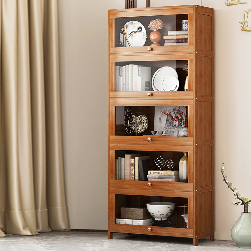 Closed Back Bamboo Bookcase Standard Modern Bookshelf with Cabinets