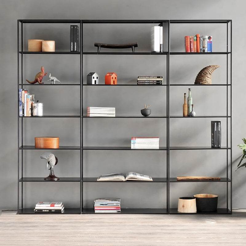 Scandinavian Open Back Standard Bookshelf Metal Shelves Included Bookcase 78.7"L x 9.8"W x 70.9"H Black Clearhalo 'Bookcases' 'furn' 'furn_bookcases' 'Furniture' 'Office Furniture' 6860681
