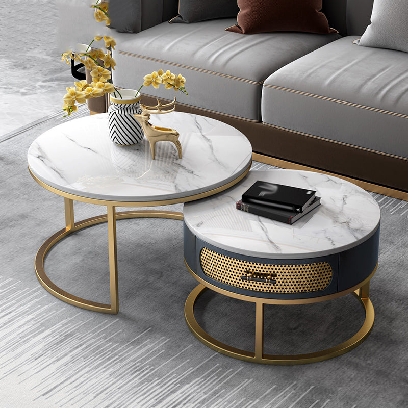 Slate Round Frame Coffee Table Nesting Modern Coffee Table Set Gold Clearhalo 'Coffee & Accent Tables' 'Coffee Tables' 'coffee_tables' 'furn' 'furn_coffee_tables' 'Furniture' 'Living Room Furniture' 6861047