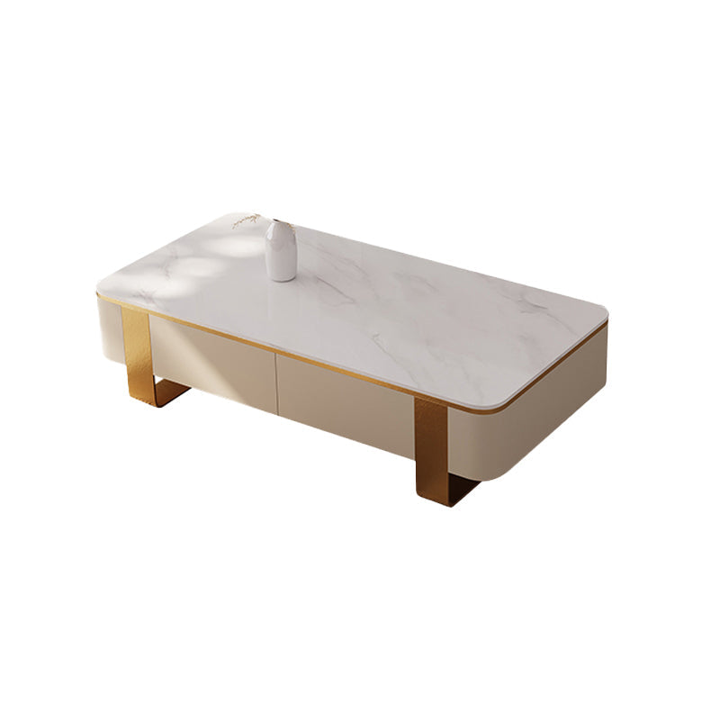 Rectangle Single Coffee Table 2Legs Slate Coffee Table with 4 Drawers