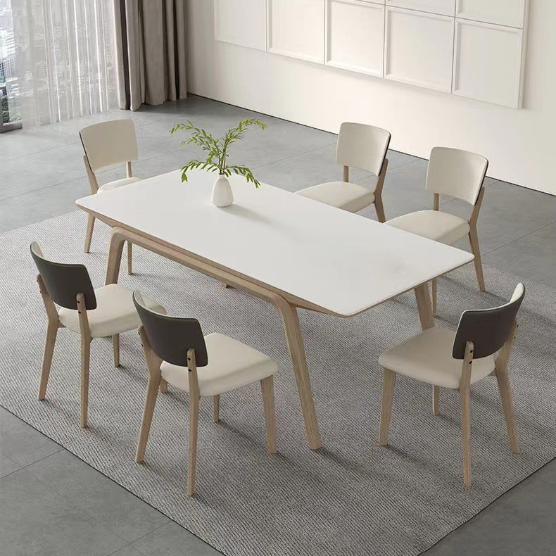 Ensemble de table à manger en pierre avec cadre en bois de cendre 1/4/5/7 PCS Set à manger blanc contemporain