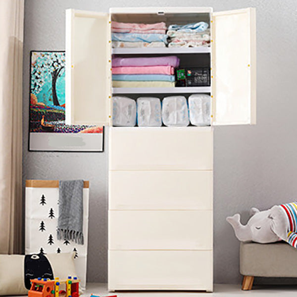 Contemporary Wardrobe Armoire with Drawer Plastic Wardrobe Cabinet 22.8"L x 15.7"W x 61"H Without Clothing Rod Clearhalo 'Armoires & Wardrobes' 'armoires_wardrobes' 'Bedroom Furniture' 'furn' 'furn_armoires_wardrobes' 'Furniture' 6870450