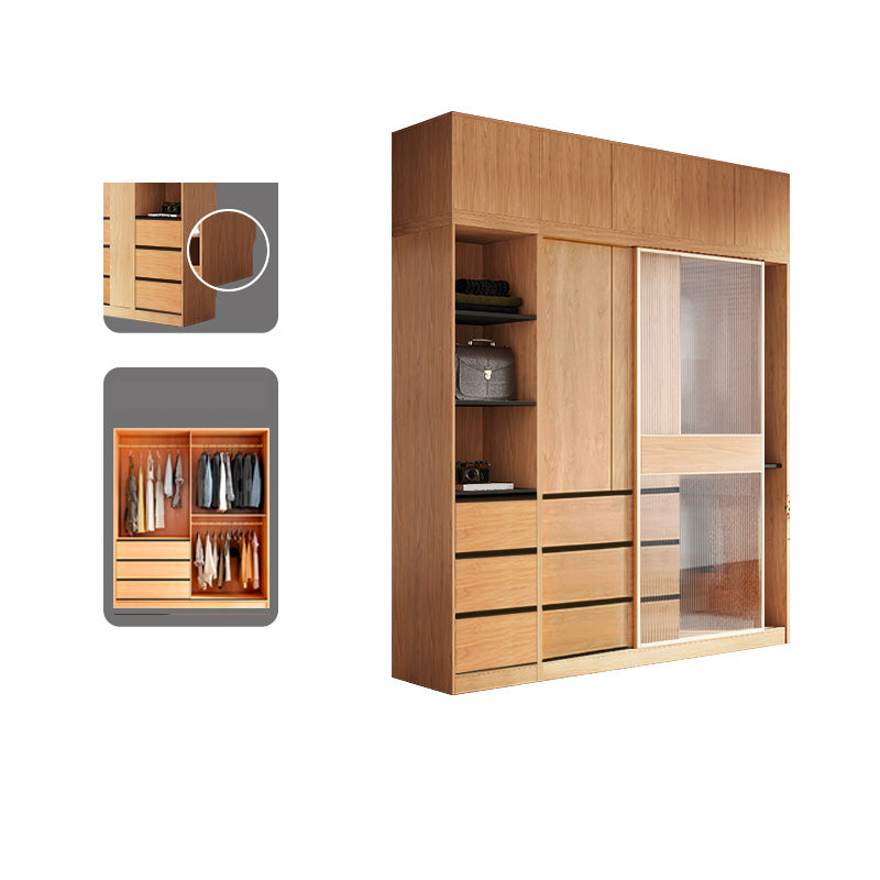 Engineered Wood Wardrobe Armoire with Drawer Modern Wardrobe Closet