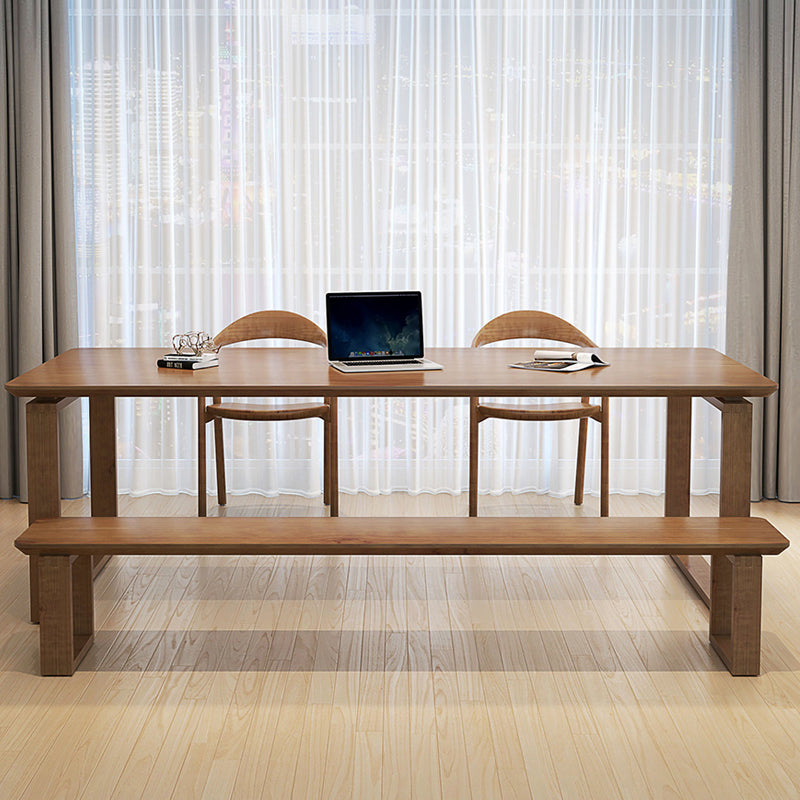 Rectangular Shaped Office Conference Tables Wood Writing Desk in Brown 86.6"L x 35.4"W x 29.5"H Clearhalo 'furn' 'furn_office_desk' 'Furniture' 'Office Desks' 'Office Furniture' 'office_desk' 6873735