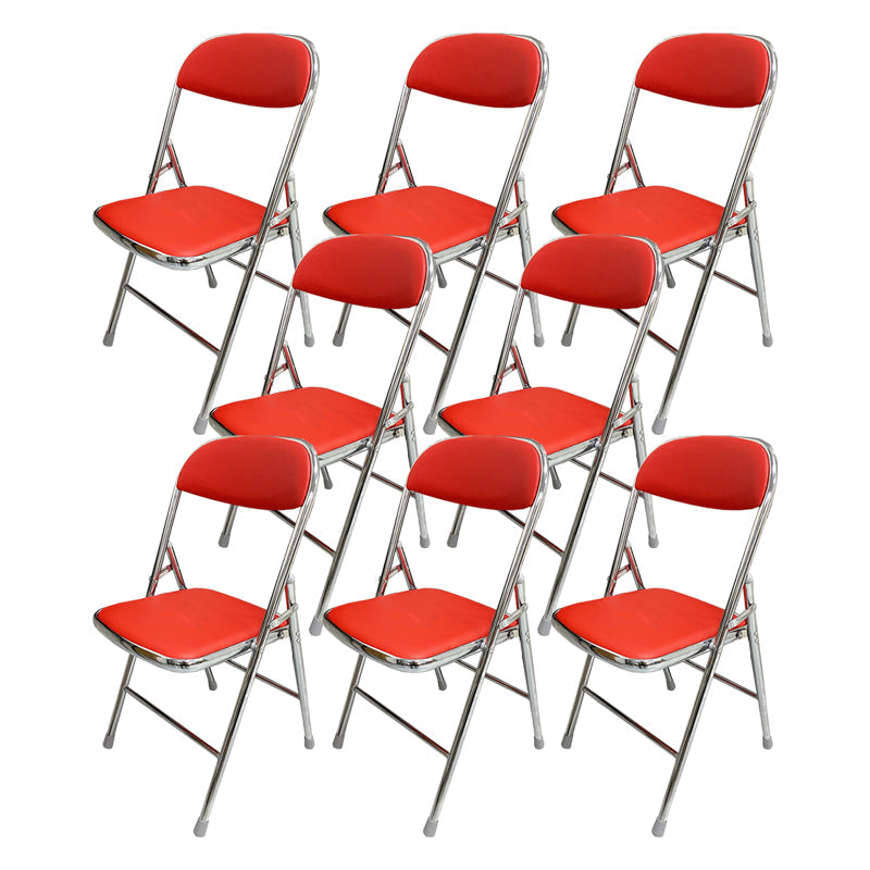 Modern Metal Office Chair No Wheels Mid/Low Back Desk Chair without Arm Red Silver 8 Piece Set Clearhalo 'furn' 'furn_office_chair' 'Furniture' 'Office Chairs' 'Office Furniture' 'office_chair' 6876239