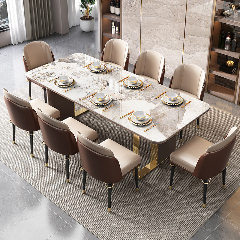 Set di dinette glam con sedie in pelle 1/2/5/6/7/9 PCs set da tavolo beige lucido