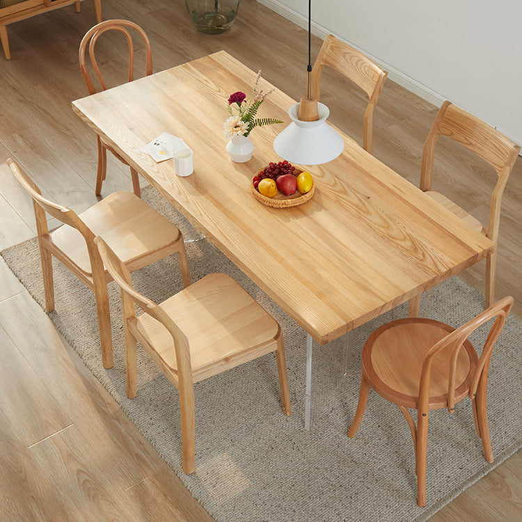 Natural Finish Dining Table Set with Acrylic Base 1/2/5/7 Pcs Ash Wood Dinette Set 7 Pieces: Table, 6 Chairs Clearhalo 'Dining Room Sets' 'Dining Tables & Seating' 'dining_room_set' 'furn' 'furn_dining_room_set' 'Furniture' 'Kitchen & Dining Furniture' 6878586