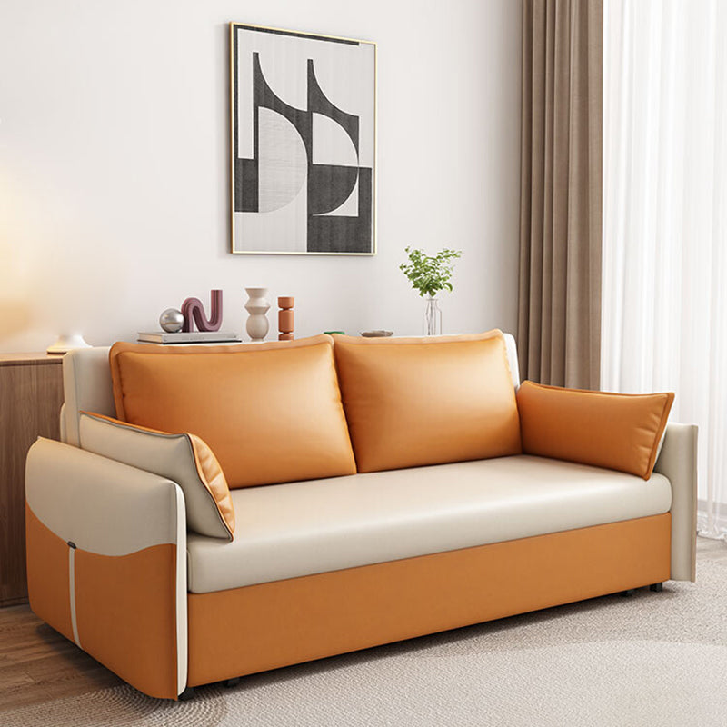 Modern Faux Leather Sleeper Sofa 35.43"H Upholstered Pillow Top Arms Sofa Bed 79"L x 31.5"W x 35.5"H Clearhalo 'furn' 'furn_futons' 'Furniture' 'Futons & Daybeds' 'Futons' 'Living Room Furniture' 6882232