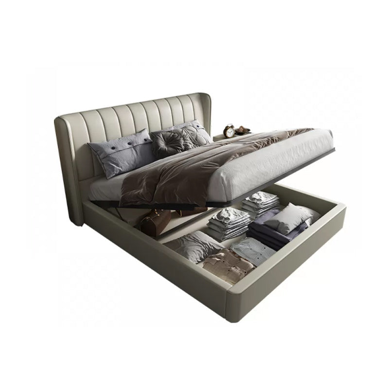 Contemporary Genuine Leather Wingback Upholstered Headboard Wingback Bed