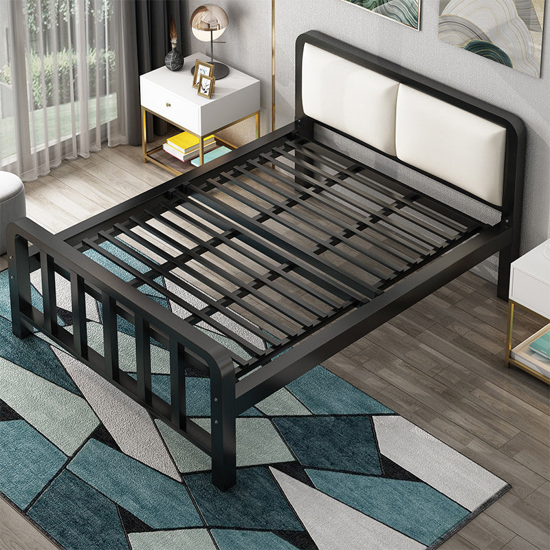 Metal Platform Bed 36.61" High Standard Bed with Upholstered Headboard