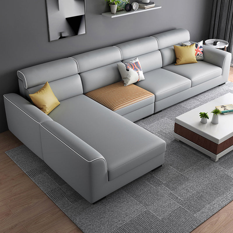 Braccio quadrato divano sezionale sezionale in vetro/tessuto grigio con cuscini