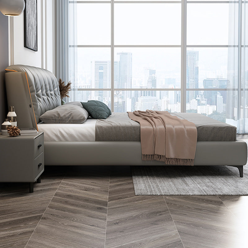 Contemporary Grey Standard Bed with Upholstered Headboard in Solid Wood Bed & Mattress Clearhalo 'Bedroom Furniture' 'Beds' 'furn' 'furn_beds' 'Furniture' 6882767