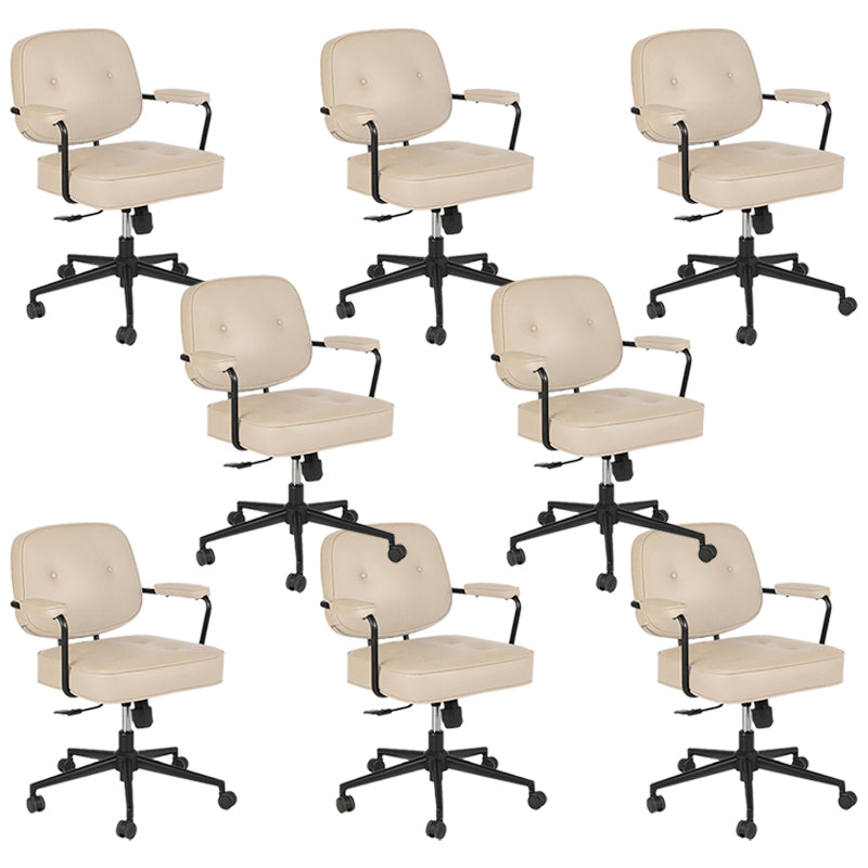 Padded Arms Desk Chair No Distressing Leather Ergonomic Office Chair with Wheels Off-White 8 Piece Set Black Clearhalo 'furn' 'furn_office_chair' 'Furniture' 'Office Chairs' 'Office Furniture' 'office_chair' 6883311