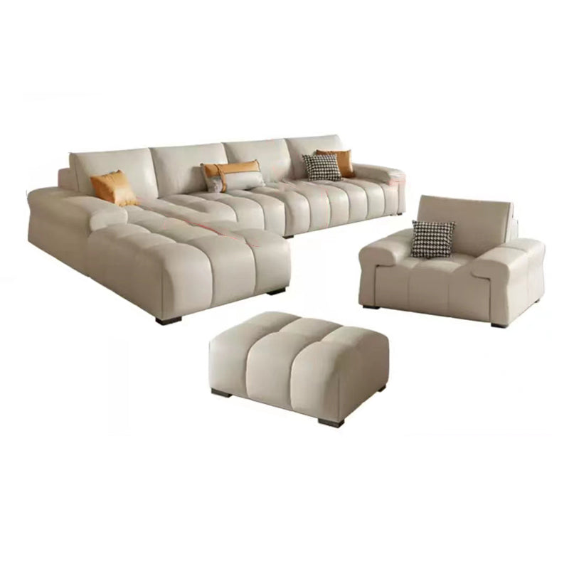 Pillow Top Arm L-shape Sectional Genuine Leather Sectional with Pillows 2-Seater Sofa&1-Seater Sofa&Chaise Longue&1-Seater Sofa&Ottoman Leather Left Clearhalo 'furn' 'furn_sectionals' 'Furniture' 'Living Room Furniture' 'Sectionals' 6883632