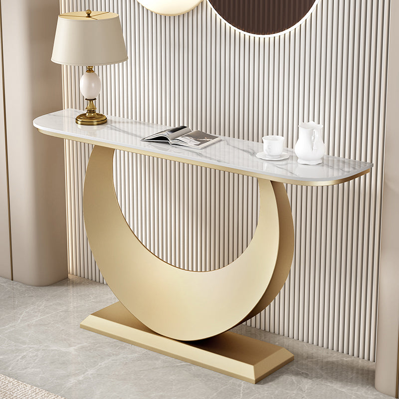 Stone Half Moon Accent Table 1-shelf 11.81" Wide Console Table for Hall 59"L x 12"W x 31"H Gold White Clearhalo 'Console Tables' 'console_tables' 'Entry & Mudroom Furniture' 'furn' 'furn_console_tables' 'Furniture' 6890965