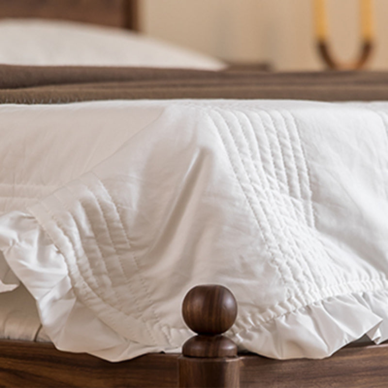 Mid-Century Modern Four Poster Bed Walnut Bed Frame with Headboard