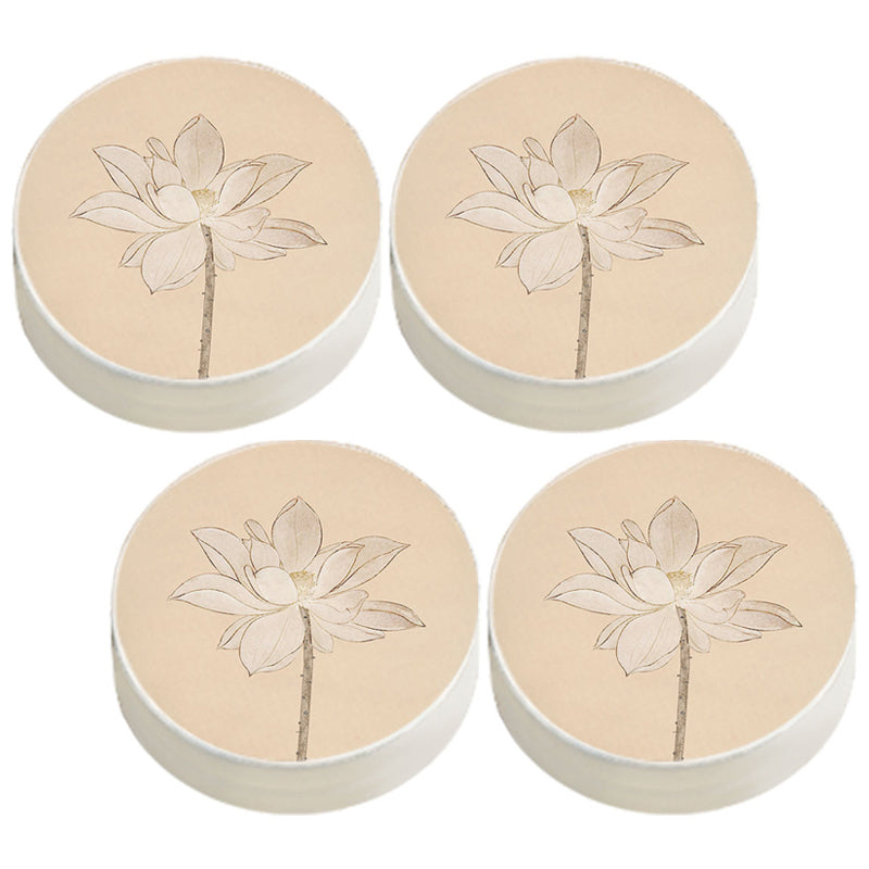 Modern Pouf Ottoman Cotton Upholstered Flower Printed Round Ottoman Cream Gray 4 Piece Set Clearhalo 'furn' 'furn_ottomans_poufs' 'Furniture' 'Living Room Furniture' 'Ottomans & Poufs' 'ottomans_poufs' 6895324