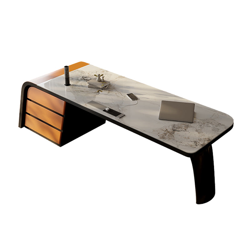 Modern Stone Office Desk Rectangular Shape Task Desk with 3-Drawers for Office Orange Clearhalo 'furn' 'furn_office_desk' 'Furniture' 'Office Desks' 'Office Furniture' 'office_desk' 6904827
