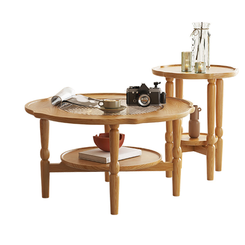 Mesa de café de 4 piernas sin angustiante mesa de café de madera maciza con estante