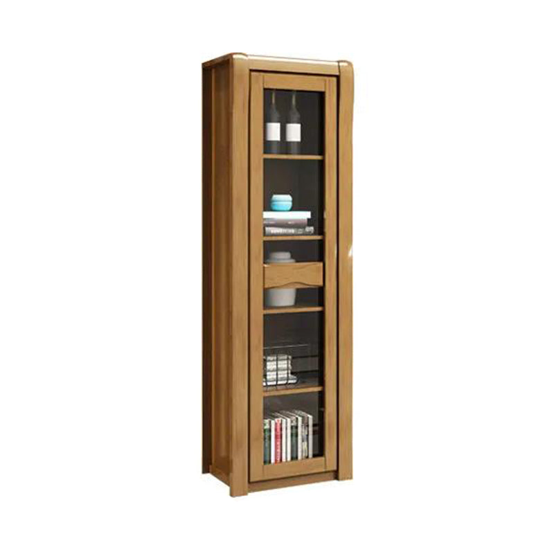 Contemporary Glass Paned Cabinet in Rubberwood 1/2-Door Solid Wood Storage Cabinet 22"L x 17"W x 72"H Natural Clearhalo 'Cabinets & Chests' 'cabinets_chests' 'furn' 'furn_cabinets_chests' 'Furniture' 'Living Room Furniture' 6905865