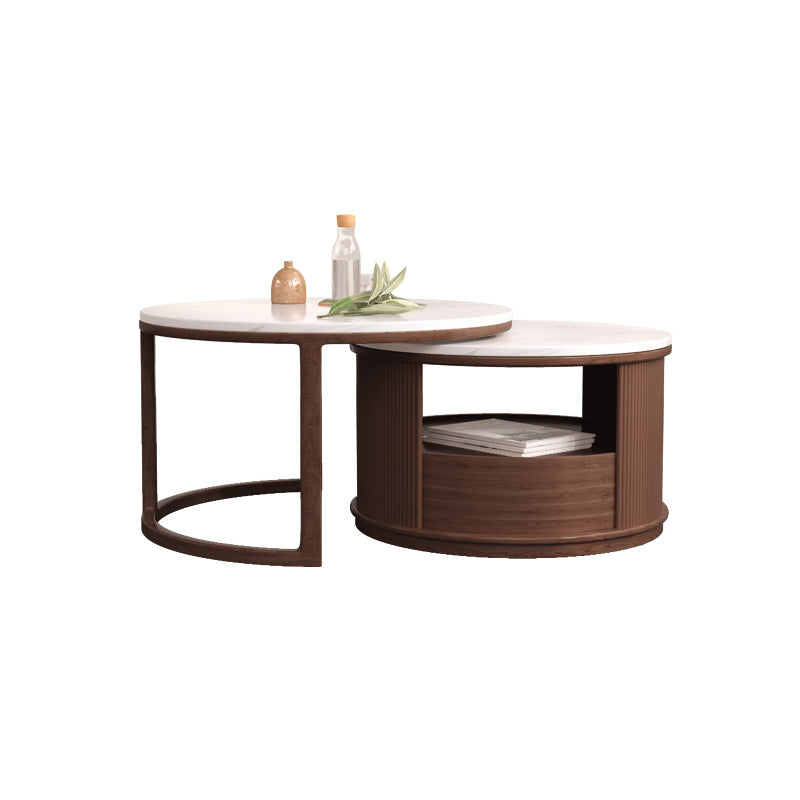 Round Coffee Table Frame Nesting Coffee Table Set with Storage Shelf