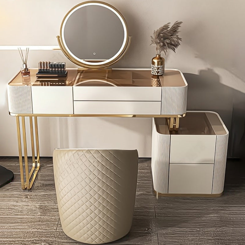 Specchio illuminato per camera da letto bianco glam legno massiccio con set di vanità per trucco del cassetto