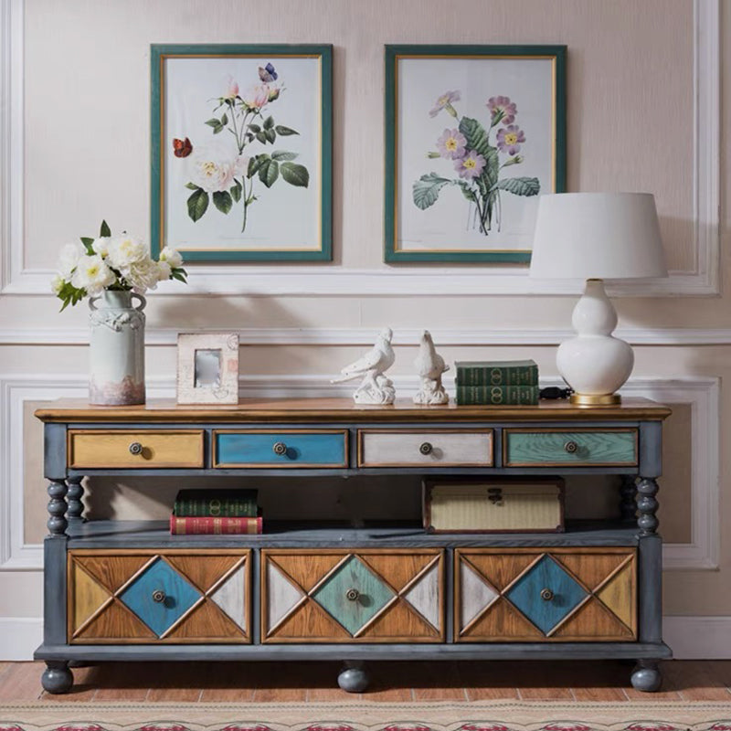 Industrial Accent Chest with Drawers and 1 Shelf in Rubberwood Blue-Brown Clearhalo 'Cabinets & Chests' 'cabinets_chests' 'furn' 'furn_cabinets_chests' 'Furniture' 'Living Room Furniture' 6906819