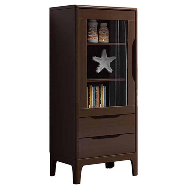 Mid Century Solid Wood 1-Door Cabinet Glass Paned Side Cabinet with 2-Drawer 20"L x 16"W x 51"H Walnut Glass Clearhalo 'Cabinets & Chests' 'cabinets_chests' 'furn' 'furn_cabinets_chests' 'Furniture' 'Living Room Furniture' 6906996