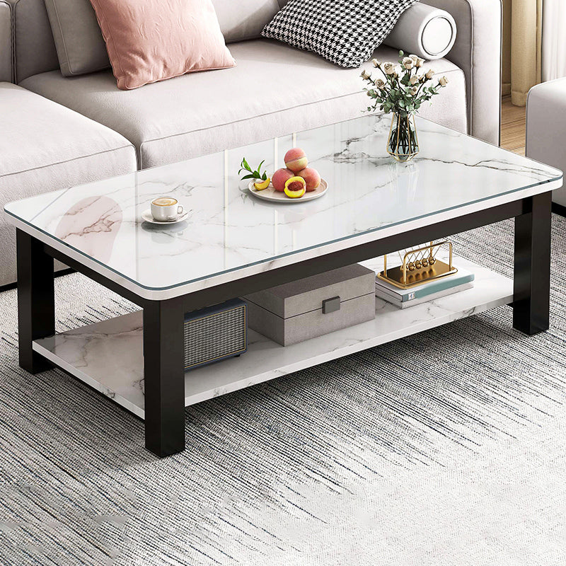 4 Legs Rectangle Cocktail Table Contemporary Single Coffee Table with Shelf