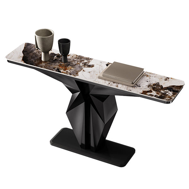 Mesa de consola rectangular de piedra Glam 13.78 "Mesa de acento de ancho con base abstracta