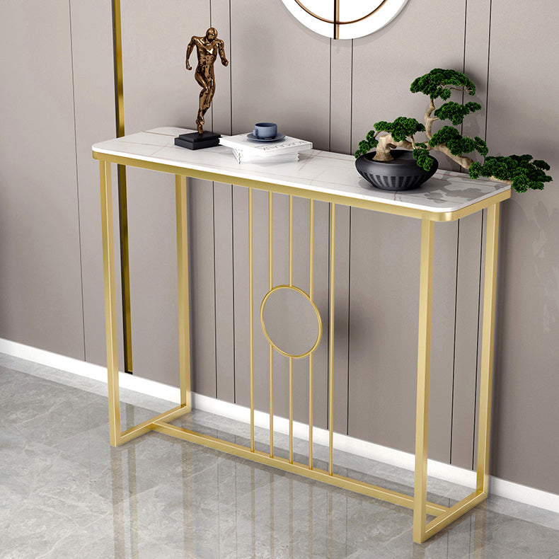 Glam Console Table Antique Finish Console Sofa Table in Stone 39"L x 12"W x 31"H White Gold Clearhalo 'Console Tables' 'console_tables' 'Entry & Mudroom Furniture' 'furn' 'furn_console_tables' 'Furniture' 6909206
