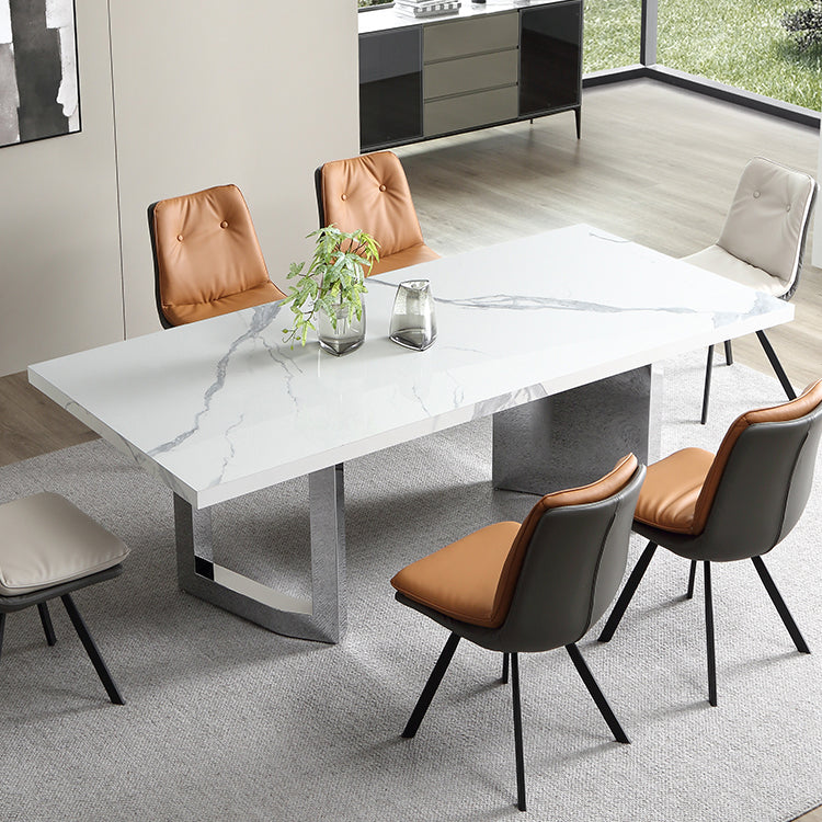 Modern 1/4/5/7 stukken eetkamerstoelen rechthoekige steenmeubels in wit gezet