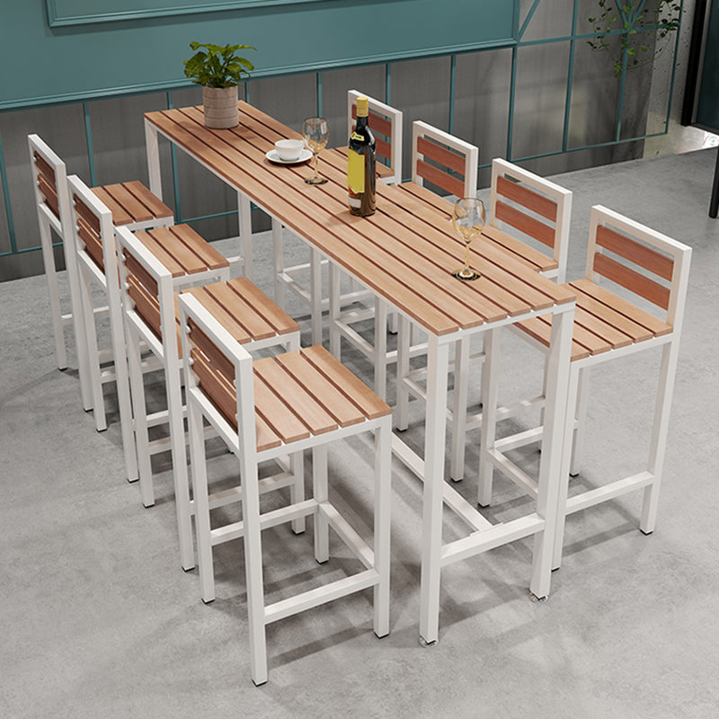 Industrial 1/5/9 Pieces Bar Table Set Wood Counter Table with High Stools for Bar 9 Pieces: White Table, 8 Off White Stools Clearhalo 'Bar Furniture' 'furn' 'furn_home_bar_bar_sets' 'Furniture' 'Home Bars & Bar Sets' 'home_bar_bar_sets' 'Kitchen & Dining Furniture' 6912447