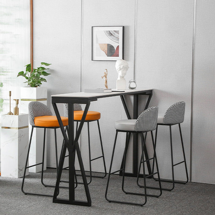 Modern 1/3/5 Pieces Bar Table Set Rectangle Stone Counter Table with Stools for Balcony 5 Pieces: White Table, 2 Light Gray Stools,2 Black Orange Stools Clearhalo 'Bar Furniture' 'furn' 'furn_home_bar_bar_sets' 'Furniture' 'Home Bars & Bar Sets' 'home_bar_bar_sets' 'Kitchen & Dining Furniture' 6912607