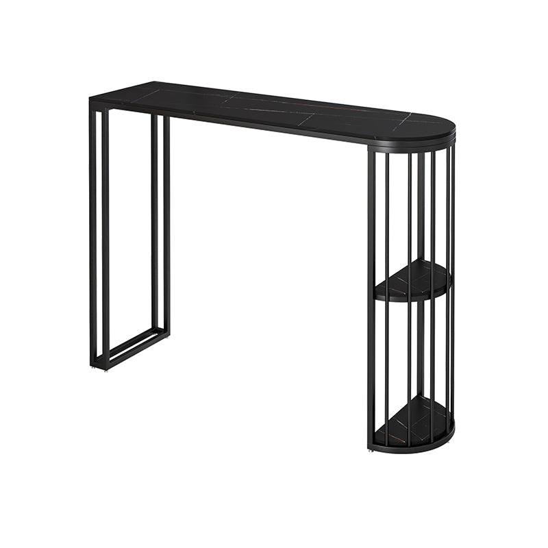 Modern Sintered Stone Bistro Bar Table Metal Base Bar Table with Storage for Home Black Without Chairs Clearhalo 'Bar Furniture' 'Bar Tables' 'bar_tables' 'furn' 'furn_bar_tables' 'Furniture' 'Kitchen & Dining Furniture' 6912866