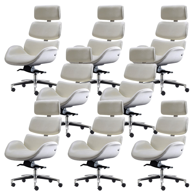 Contemporary Leather Managers Chair Height-adjustable Swivel Chair for Office Off-White 8 Piece Set Clearhalo 'furn' 'furn_office_chair' 'Furniture' 'Office Chairs' 'Office Furniture' 'office_chair' 6913441