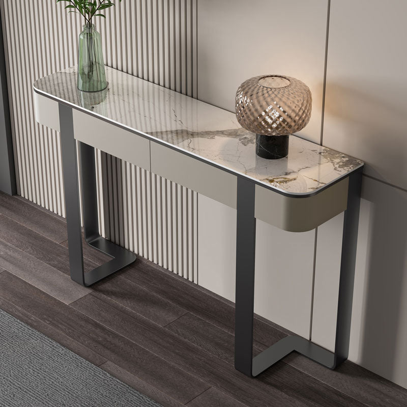 Stone Half Moon Console Table Glam 33.46-inch Tall Accent Table 63"L x 14"W x 33"H Black Clearhalo 'Console Tables' 'console_tables' 'Entry & Mudroom Furniture' 'furn' 'furn_console_tables' 'Furniture' 6916934