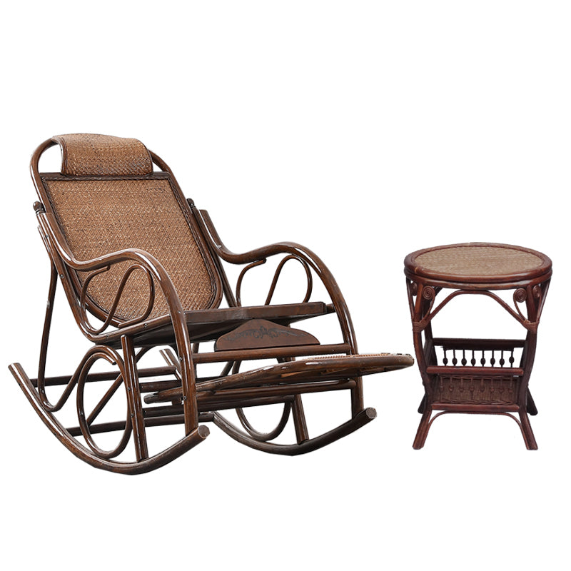 Vintage Style Wood Leisure Lazy Sofa Chair Adjustable Lounge Rocking Chair for Balcony Rocking Chair with Ottomans Coffee Clearhalo 'Chairs & Seating' 'furn' 'furn_rocking_chairs' 'Furniture' 'Living Room Furniture' 'Rocking Chairs' 'rocking_chairs' 6918307
